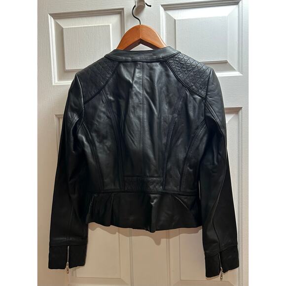 White House Black Market Moto Jacket Black Leather Zip Pockets Lined, Size M - Picture 3 of 6